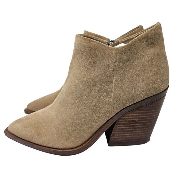 Vince Camuto Golivia Suede Booties Tan Women’s Size 10 Pointed Toe Block Heel - Picture 1 of 10